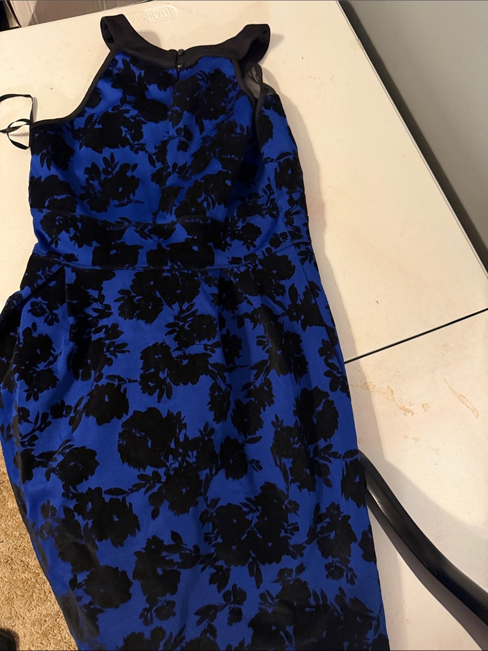 Enfocus Studio Royal Blue and Black Floral Midi Dress-size 8